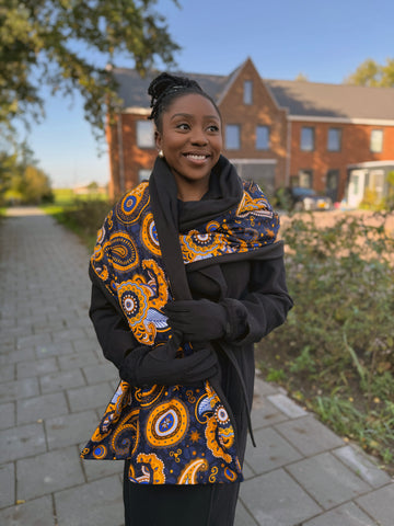 Bufanda de invierno estampado africano para Adultos Unisex - Azul oscuro / Amarillo Paisley