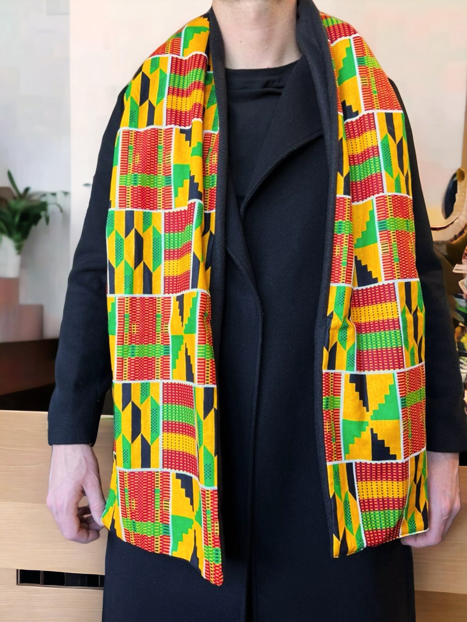 Bufanda de invierno con estampado africano para hombre - Amarillo Verde Kente