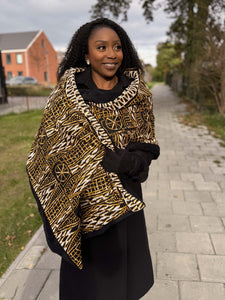 Bufanda de invierno estampado africano para Adultos Unisex - Negro Amarillo Ndop Camerún
