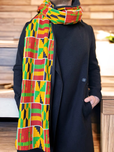 Bufanda de invierno con estampado africano para hombre - Amarillo Verde Kente