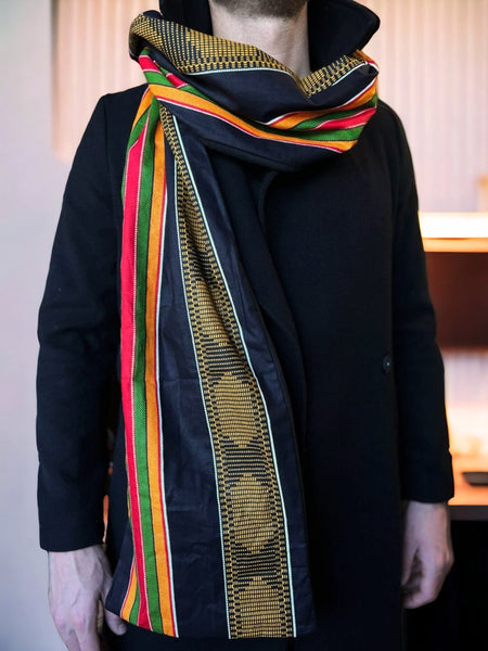 Bufanda de invierno con estampado africano para hombre - Kente negro panafricano