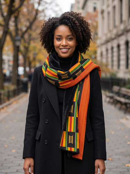 Bufanda de invierno estampado africano para Adultos Unisex - Negro Pan Africa Kente Print