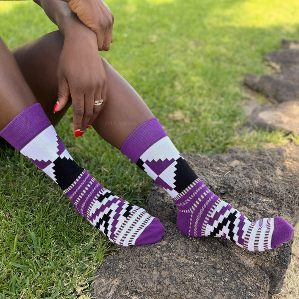 Calcetines africanos / Calcetines afro / Calcetines kente - Blanco Morado