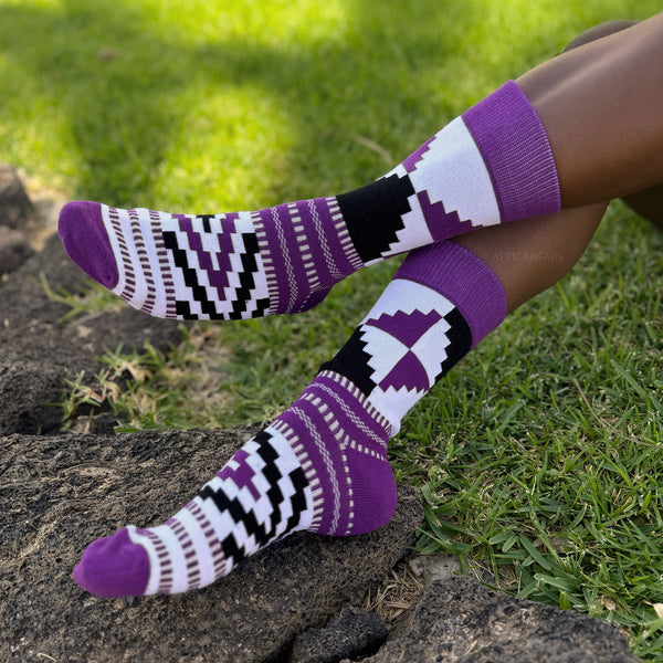 Calcetines africanos / Calcetines afro / Calcetines kente - Blanco Morado