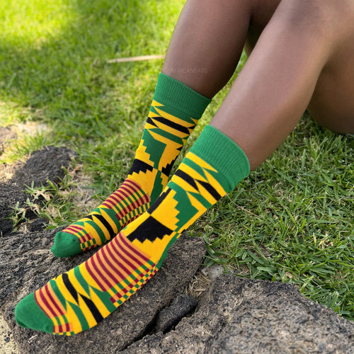 Calcetines africanos / Calcetines afro / Calcetines kente - Verde Amarillo