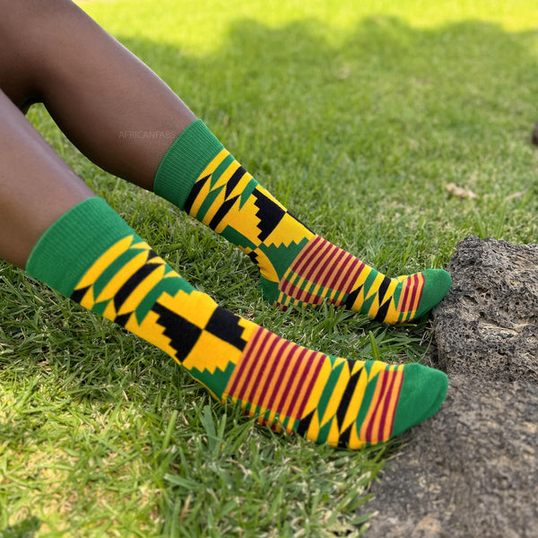 Calcetines africanos / Calcetines afro / Calcetines kente - Verde Amarillo