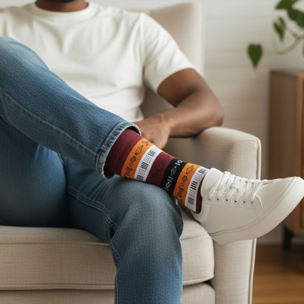 Calcetines africanos / Calcetines afro / Calcetines kente - Marrón Bogolan Symbols