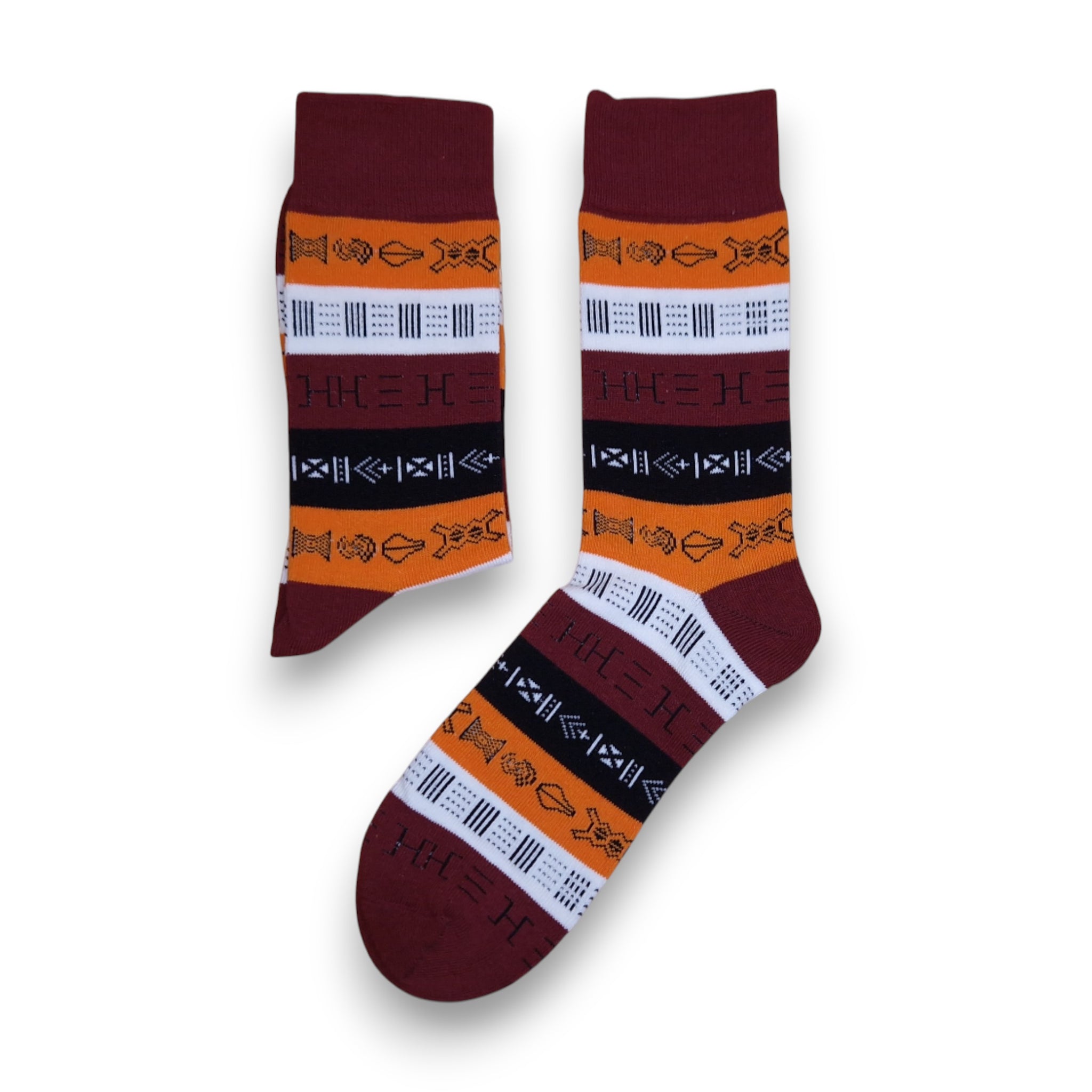 Calcetines africanos / Calcetines afro / Calcetines kente - Marrón Bogolan Symbols