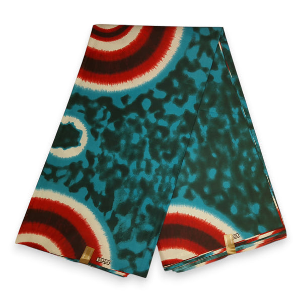 Tela estampada africana - Turquesa / Rojo Tie Dye - Polialgodón