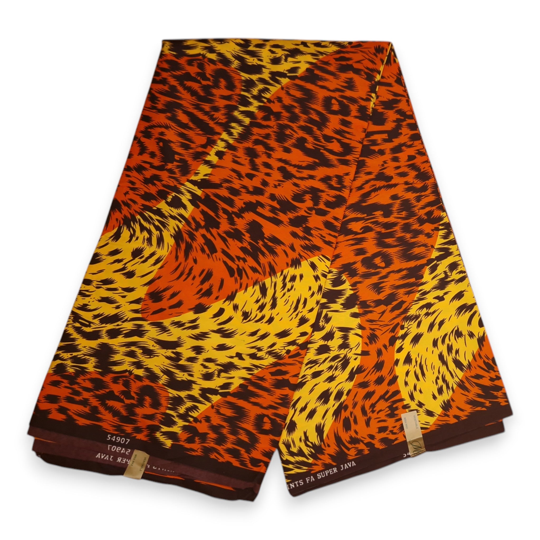 Tela estampada africana - Naranja / Amarillo Leopardo - Polialgodón