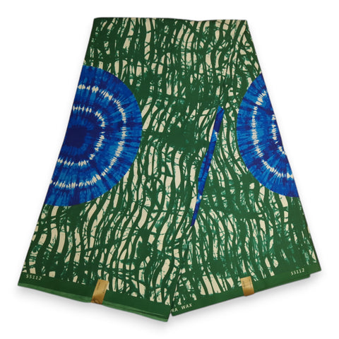 Tela estampada africana - Verde / Azul Tie Dye - Polialgodón