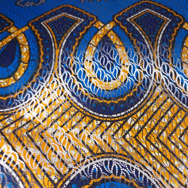 Tela estampada Wax Africana Osikani - Azul efecto PLATA