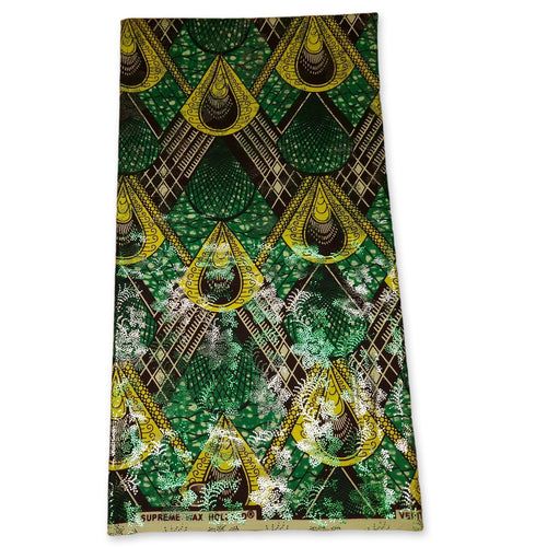 Tela estampada Wax africana Osikani - Pavo real verde con efecto PLATA