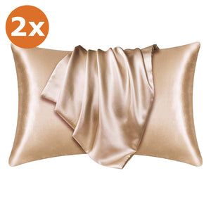 2 PIEZAS - Funda de almohada de satén Light Khaki 60 x 70 cm tamaño de almohada - Funda de almohada / funda de cojín de satén sedoso