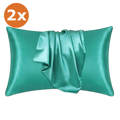 2 PIEZAS - Funda de almohada de satén Verde suave 60 x 70 cm tamaño de almohada - Funda de almohada / funda de cojín de satén sedoso