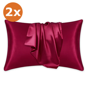 2 PIEZAS - Funda de almohada de satén Rojo 60 x 70 cm tamaño de almohada - Funda de almohada / funda de cojín de satén sedoso