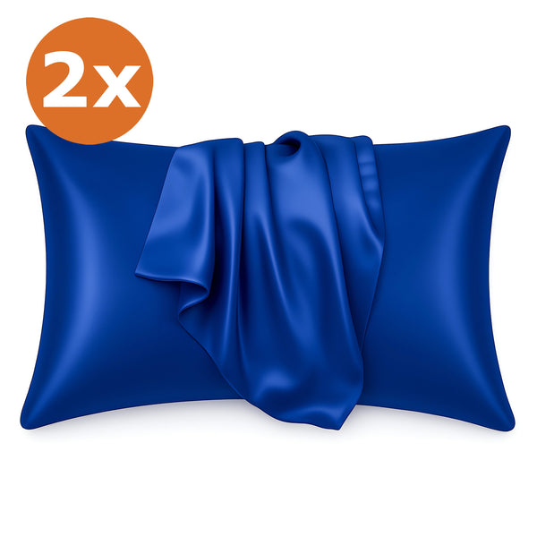 2 PIEZAS - Funda de almohada de satén Azul oscuro 60 x 70 cm tamaño de almohada - Funda de almohada / funda de cojín de satén sedoso