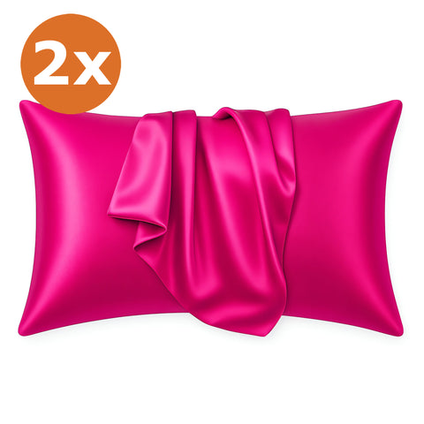 2 PIEZAS - Funda de almohada de satén Fucsia 60 x 70 cm tamaño de almohada - Funda de almohada / funda de cojín de satén sedoso