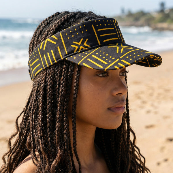 Gorras de visera con estampado africano - Negro / Amarillo bogolan