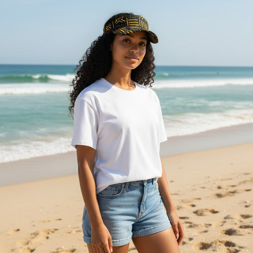 Gorras de visera con estampado africano - Negro / Amarillo bogolan