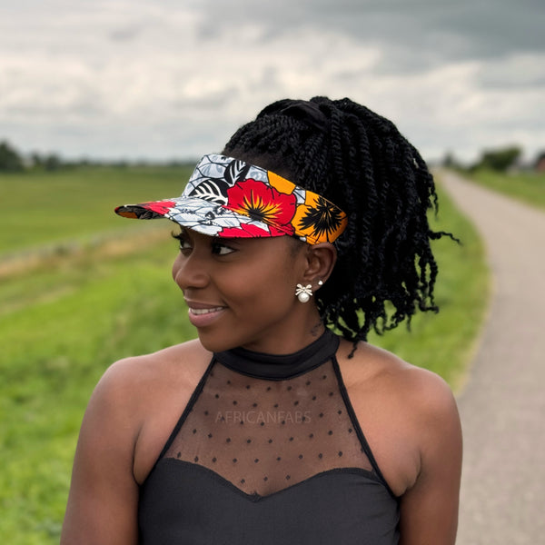 Gorras de visera con estampado africano - Gris claro / Flores rojas