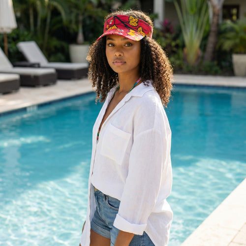 Gorras de visera con estampado africano - Rojo Botanical Flow