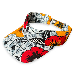 Gorras de visera con estampado africano - Gris claro / Flores rojas