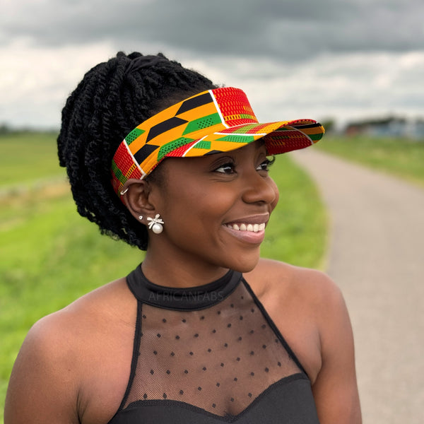 Gorras de visera con estampado africano - Kente verde / amarillo