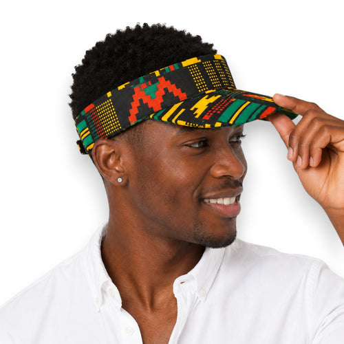Gorras de visera con estampado africano - Negro Verde Kente