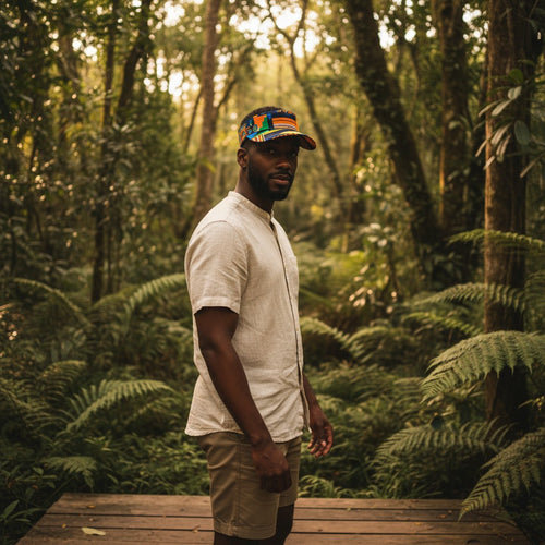 Gorras de visera con estampado africano - Kente azul / naranja