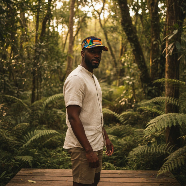 Gorras de visera con estampado africano - Kente azul / naranja