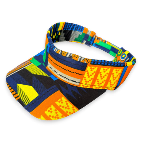 Gorras de visera con estampado africano - Kente azul / naranja