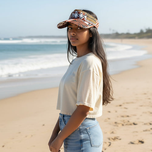 Gorras de visera con estampado africano - Marrón Bogolan Mosaic