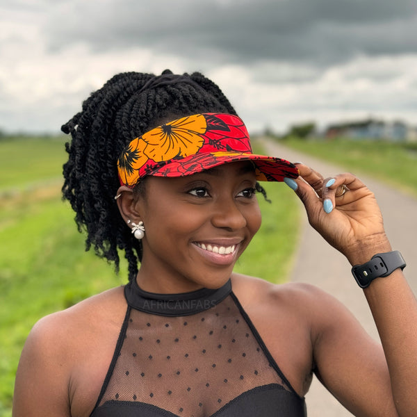 Gorras de visera con estampado africano - Flores rojas / amarillas