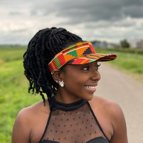 Gorras de visera con estampado africano - Naranja / verde kente