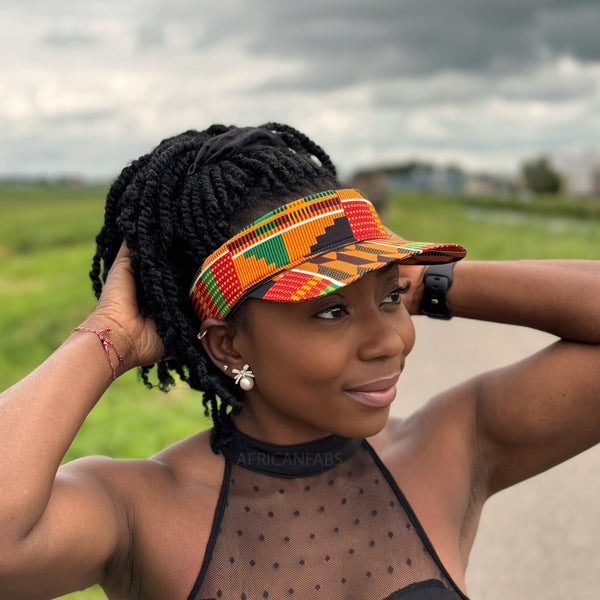 Gorras de visera con estampado africano - Naranja / verde kente