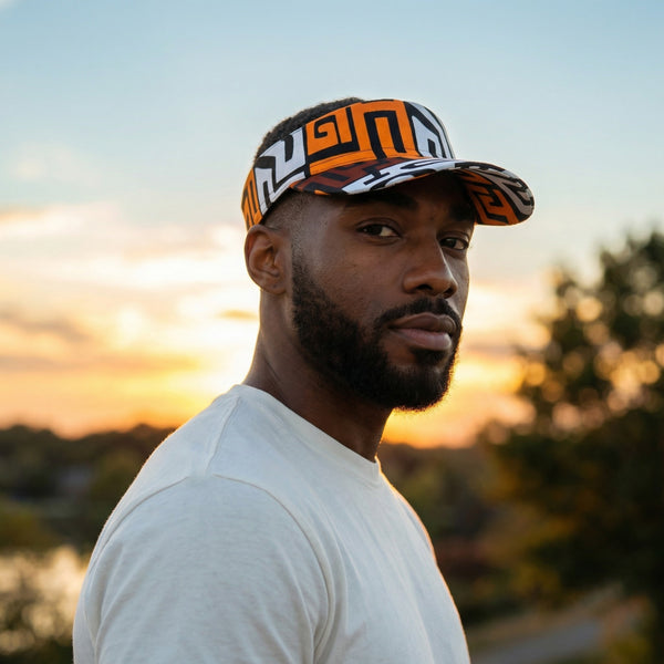 Gorras de visera con estampado africano - Marrón y amarillo-naranja Kuba Blocks Congo