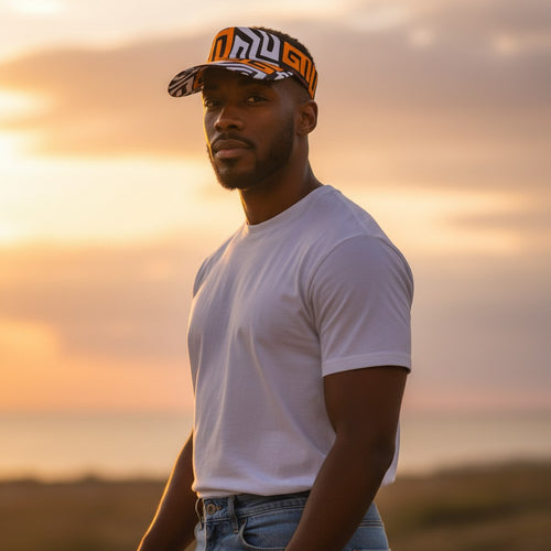 Gorras de visera con estampado africano - Marrón y amarillo-naranja Kuba Blocks Congo