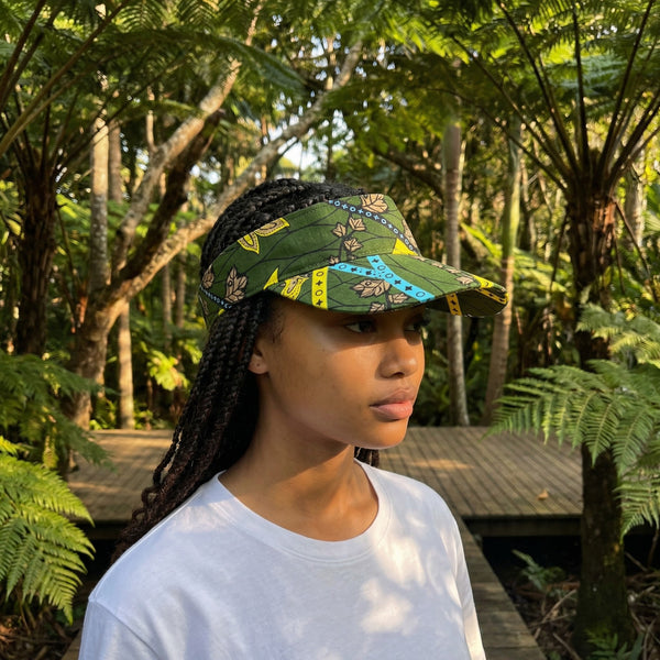 Gorras de visera con estampado africano - Verde oscuro Botanical Flow
