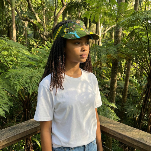 Gorras de visera con estampado africano - Verde oscuro Botanical Flow