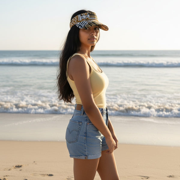 Gorras de visera con estampado africano - En color arena Bogolan Mosaic