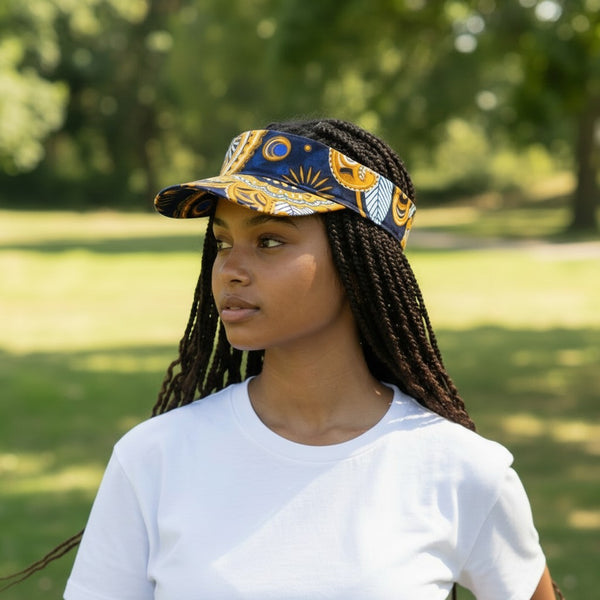 Gorras de visera con estampado africano - Azul marino Amarillo Paisley
