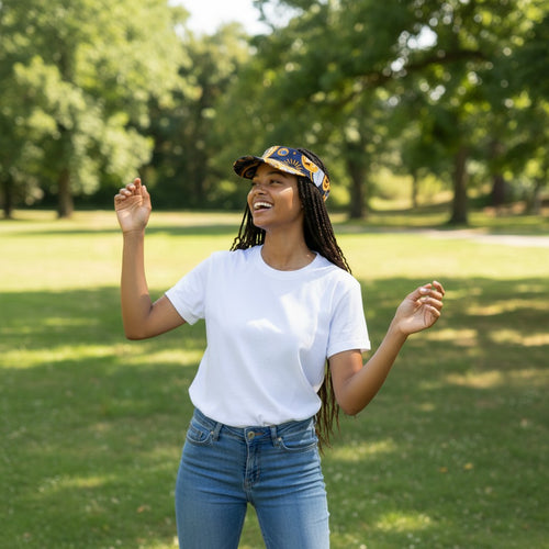 Gorras de visera con estampado africano - Azul marino Amarillo Paisley