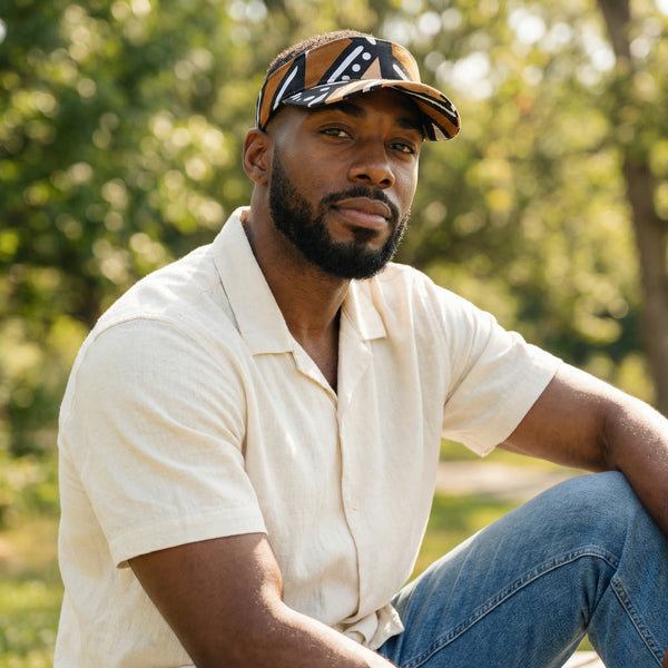 Gorras de visera con estampado africano - Bogolan marrón y beige