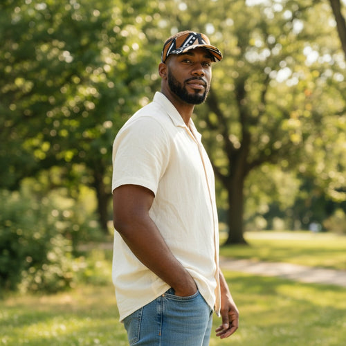 Gorras de visera con estampado africano - Bogolan marrón y beige