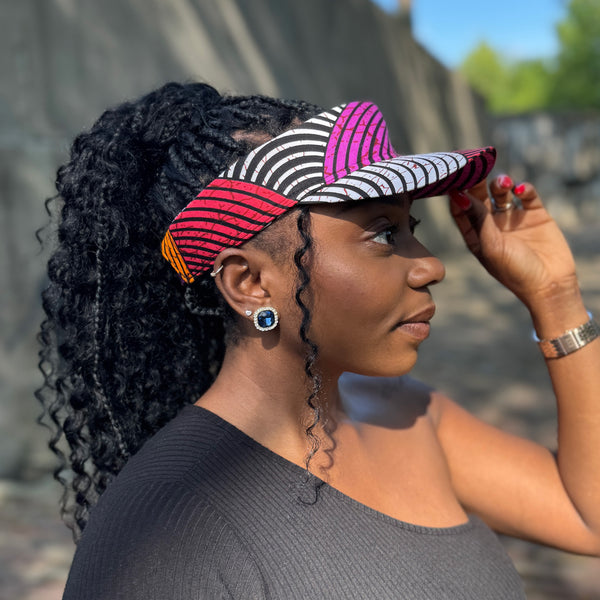 Gorras de visera con estampado africano - Círculo concéntrico naranja y morado