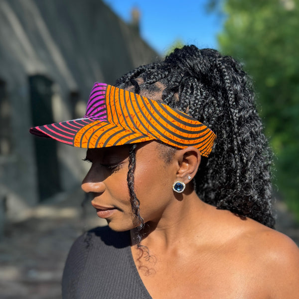 Gorras de visera con estampado africano - Círculo concéntrico naranja y morado