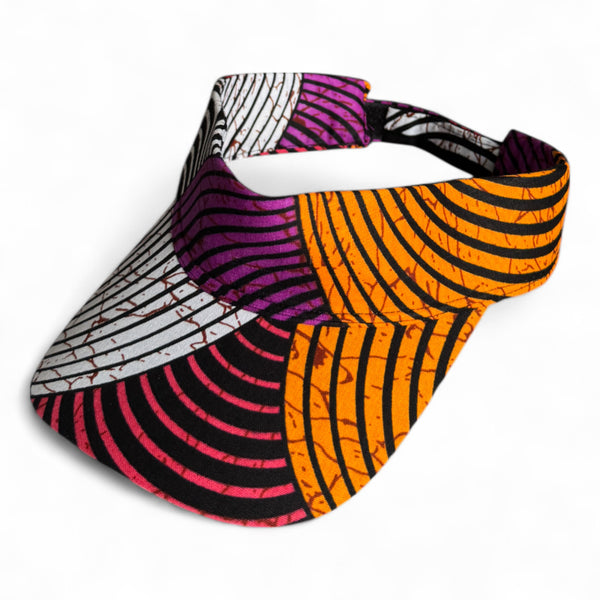 Gorras de visera con estampado africano - Círculo concéntrico naranja y morado
