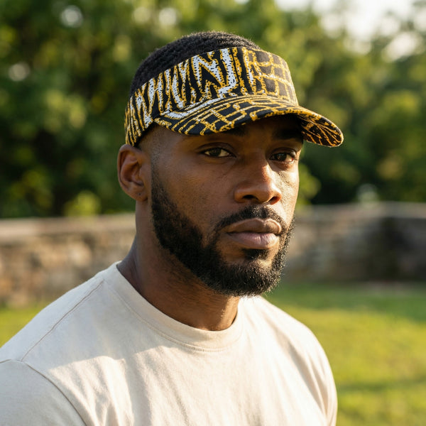 Gorras de visera con estampado africano - Negro Amarillo Ndop Camerún