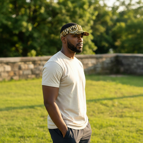 Gorras de visera con estampado africano - Negro Amarillo Ndop Camerún